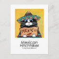Mexican Hitchhiker Whimsical Cat Art Postcard