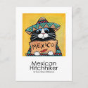 Mexican Hitchhiker Whimsical Cat Art Postcard