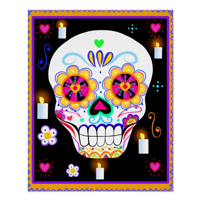  Mexican Holiday Day Of The Dead Sugar Skull  Poster (Front)