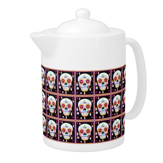 Mexican Holiday Day Of The Dead Sugar Skull   Teapot (Right)