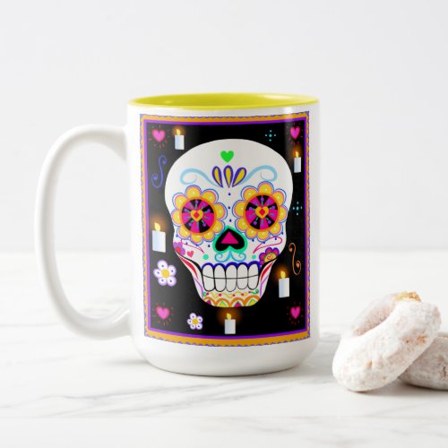  Mexican Holiday Day Of The Dead Sugar Skull  Two_Tone Coffee Mug