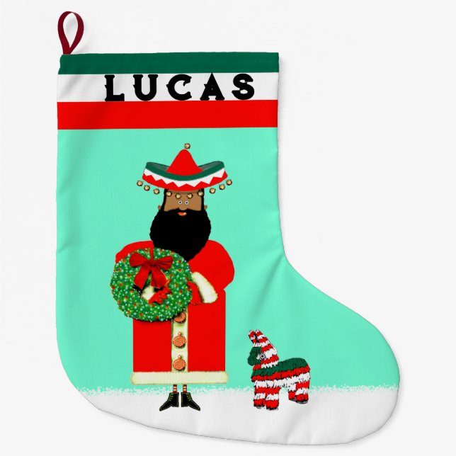 Mexican Holiday Gift Large Christmas Stocking (Front)