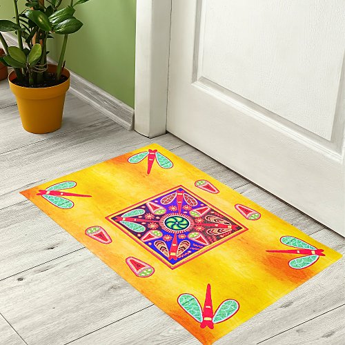 Mexican Huichol Golden  Purple Art Patterns Trink Doormat