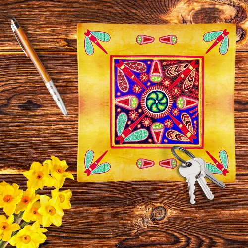 Mexican Huichol Golden  Purple Art Patterns Trinket Tray