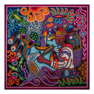 Mexican Huichol Poster - Hunter and Deer