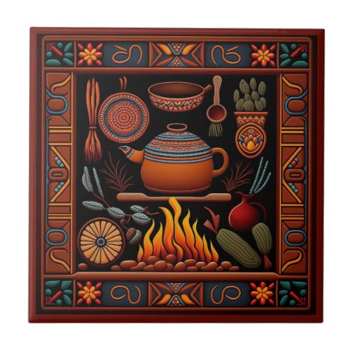 Mexican Huichol style kitchen ceramic tile 912
