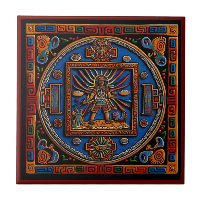 Mexican Huichol style mihrab ceramic tile (Front)