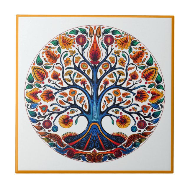Mexican huichol tree of life ceramic tile (Front)