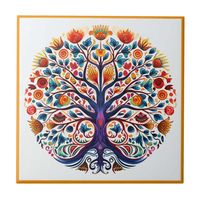 Mexican huichol tree of life ceramic tile (Front)