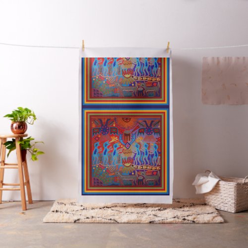 Mexican Huichol Yarn Painting Peyote Design Fabric