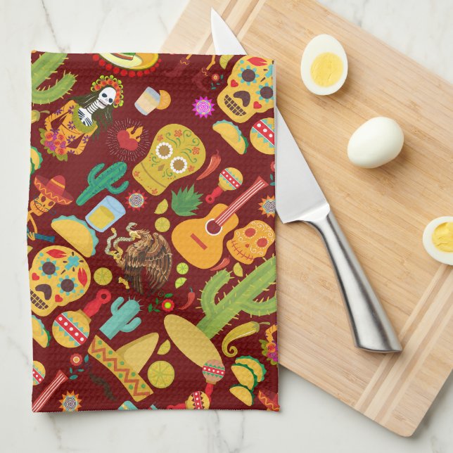 Mexican Icons Pattern Kitchen Towel (Quarter Fold)