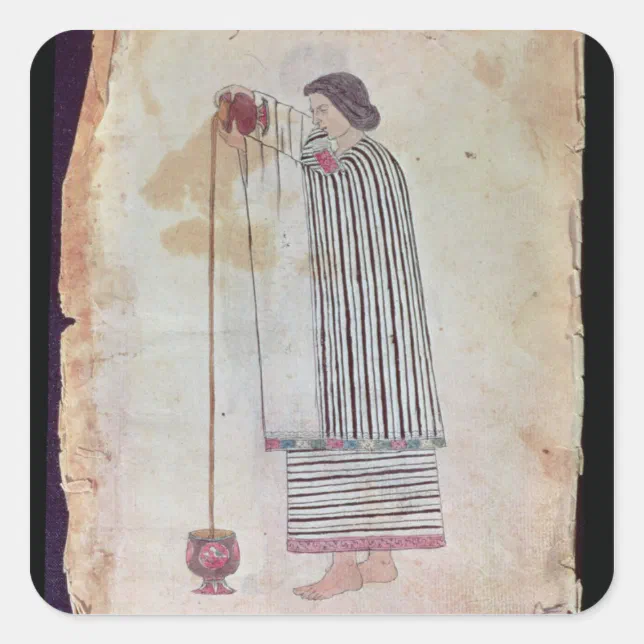 Mexican Indian Preparing Chocolate, from the Codex Square Sticker | Zazzle