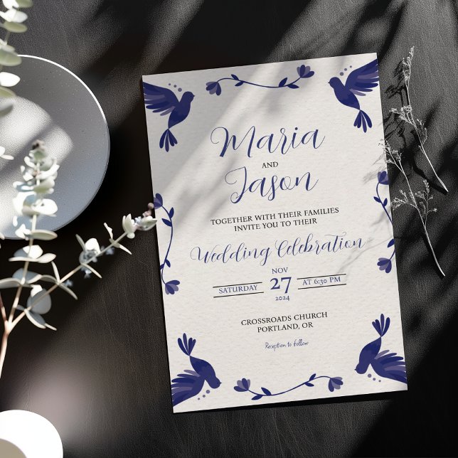 Mexican Indigo Purple Minimalist Elegant Wedding Invitation (Mexican Indigo Purple Minimalist Elegant Wedding Invitation)