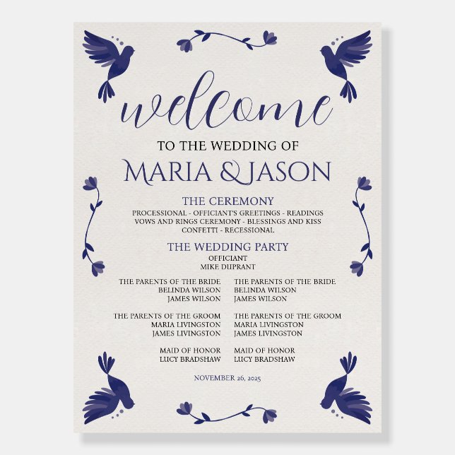Mexican Indigo Purple Minimalist Wedding Program Foam Board (Front)