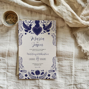 Mexican Indigo Violet Otomi Tenangos Boda Wedding Invitation
