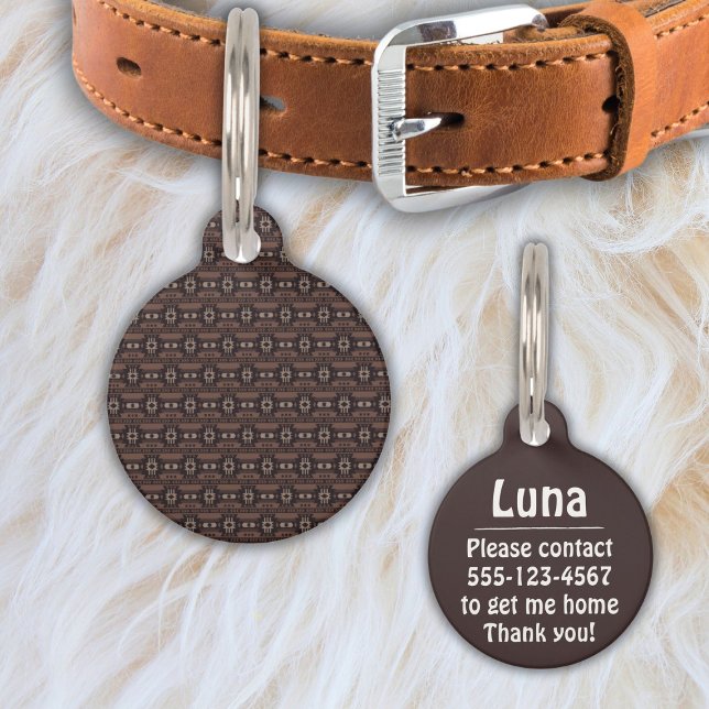 Mexican inspired Pattern in Brown Pet ID Tag (Creator Uploaded)
