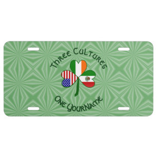 Mexican Irish American Flag Shamrock Personalized  License Plate