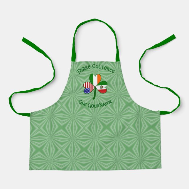 Mexican Irish American Flags Shamrock Personalized Apron (Front)