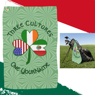 Mexican Irish American Flags Shamrock Personalized Golf Towel