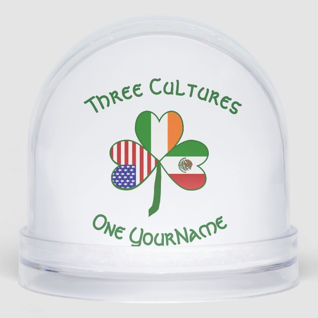 Mexican Irish American Flags Shamrock Personalized Snow Globe (Front)