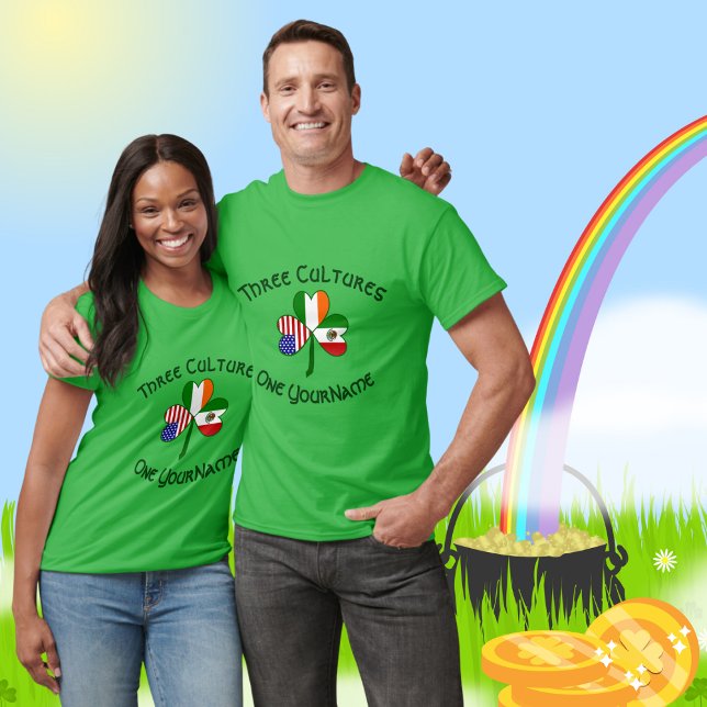 Mexican Irish American Flags Shamrock Personalized T-Shirt (Creator Uploaded)