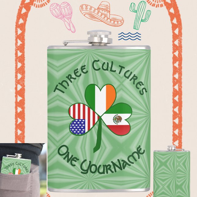 Mexican Irish American Shamrock Flag Flask (Creator Uploaded)