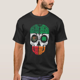 Mexican Irish Sugar Skull St Patrick Day Mexico Ir T-Shirt