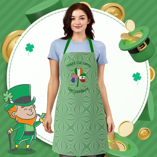 Mexican Irish USA Flag Shamrock Personalized Adult Apron (Creator Uploaded)
