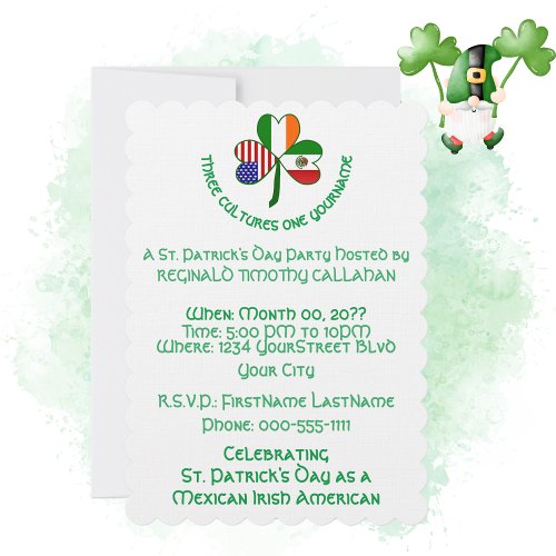 Mexican Irish USA Flag Shamrock Personalized  Invitation