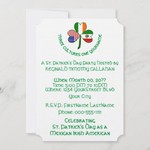 Mexican Irish USA Flag Shamrock Personalized Invitation