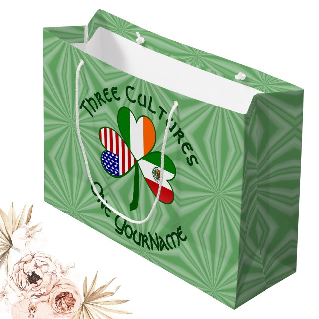 Mexican Irish USA Flag Shamrock Personalized Large Gift Bag (Creator Uploaded)