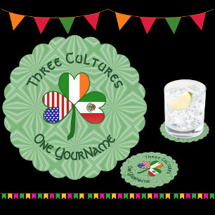Mexican Irish USA Flags Shamrock Personalized Paper Coaster