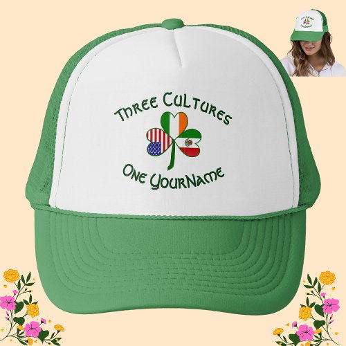 Mexican Irish USA Flags Shamrock Personalized  Trucker Hat