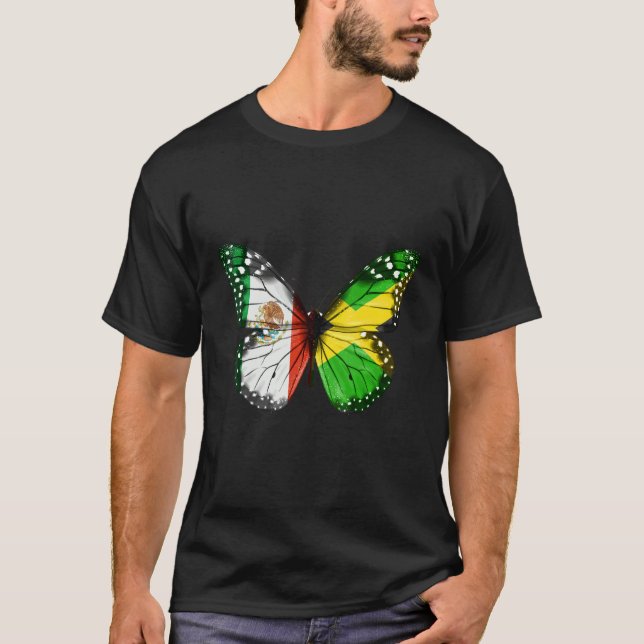 Mexican Jamaican Flag Butterfly T-Shirt (Front)