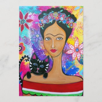 Mexican Lady And Her Cat Invitations by prisarts at Zazzle