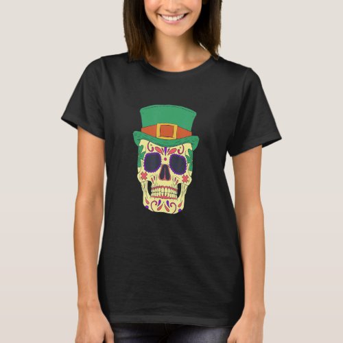 mexican leprikon hat belt skull leprechaun T_Shirt
