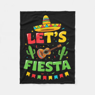 Mexican Lets Fiesta Guitar Cactus Folk Style Cinco Fleece Blanket