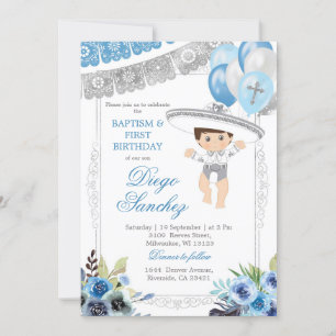 Mexican light Blue and silver Charro Let's Fiesta Invitation