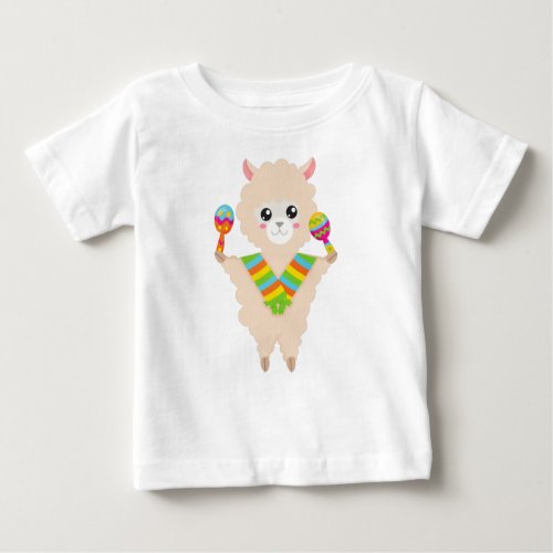 Mexican Llama Cute Llama Alpaca Scarf Maracas Baby T_Shirt