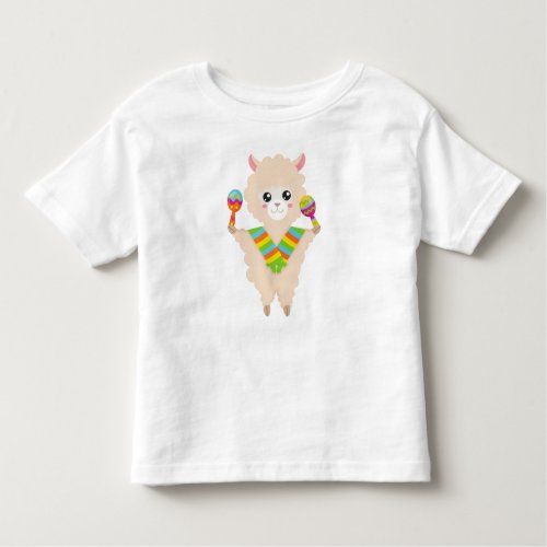 Mexican Llama Cute Llama Alpaca Scarf Maracas Toddler T_shirt