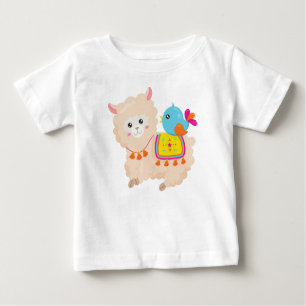 Mexican Llama, Cute Llama, Cute Alpaca, Blue Bird Baby T-Shirt