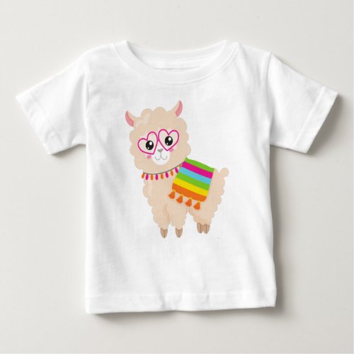 Mexican Llama Cute Llama Cute Alpaca Glasses Baby T_Shirt