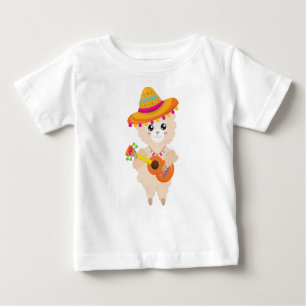 Mexican Llama, Cute Llama, Sombrero, Guitar Baby T-Shirt