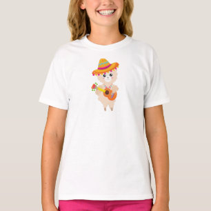 Mexican Llama, Cute Llama, Sombrero, Guitar T-Shirt