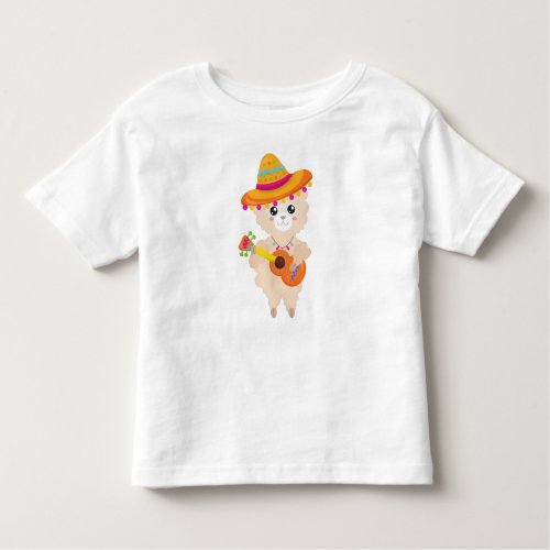 Mexican Llama Cute Llama Sombrero Guitar Toddler T_shirt