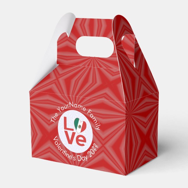 Mexican LOVE Heart Flag Valentine Personalized  Favor Boxes (Front Side)