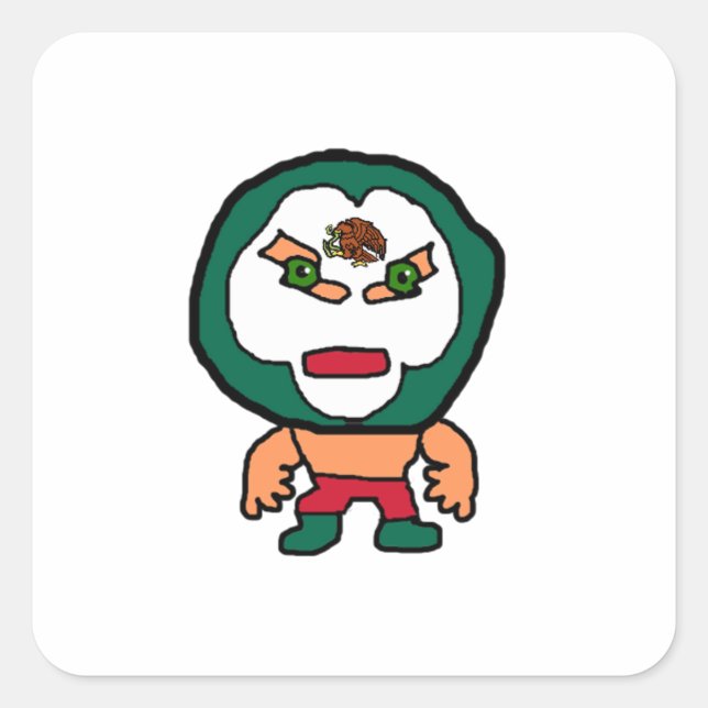 Mexican Lucha Libre Wrestler Handdrawn Cartoon Art Square Sticker (Front)