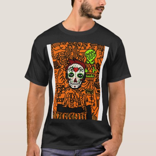 Mexican MaleMask NFT with DarkSkin and Gray Doodle T_Shirt