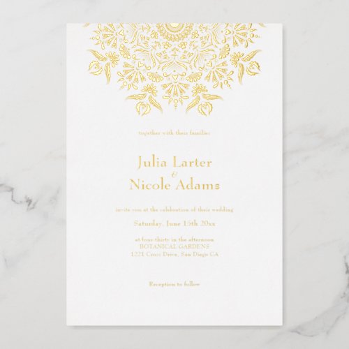 Mexican Mandala Wedding Foil Invitation