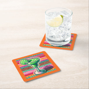 Mexican Margarita Colorful Fiesta Party Favors Square Paper Coaster